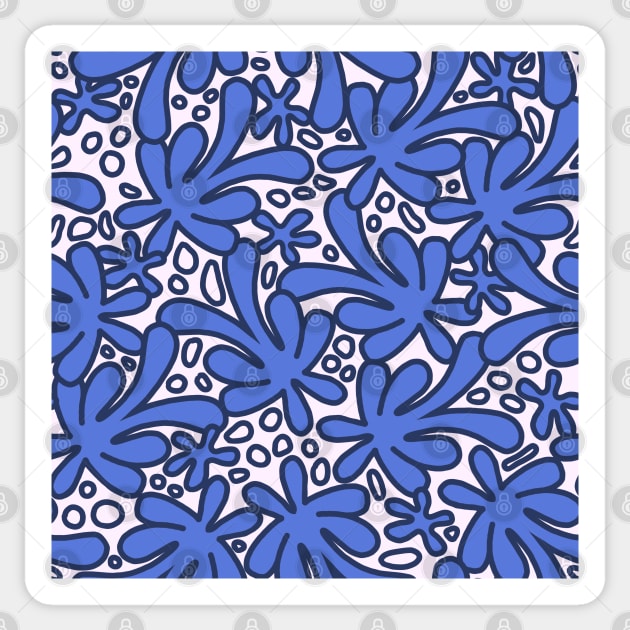 Modern abstract Matisse inspired design in beautiful electric cobalt blue on an off white background Sticker by FrancesPoff